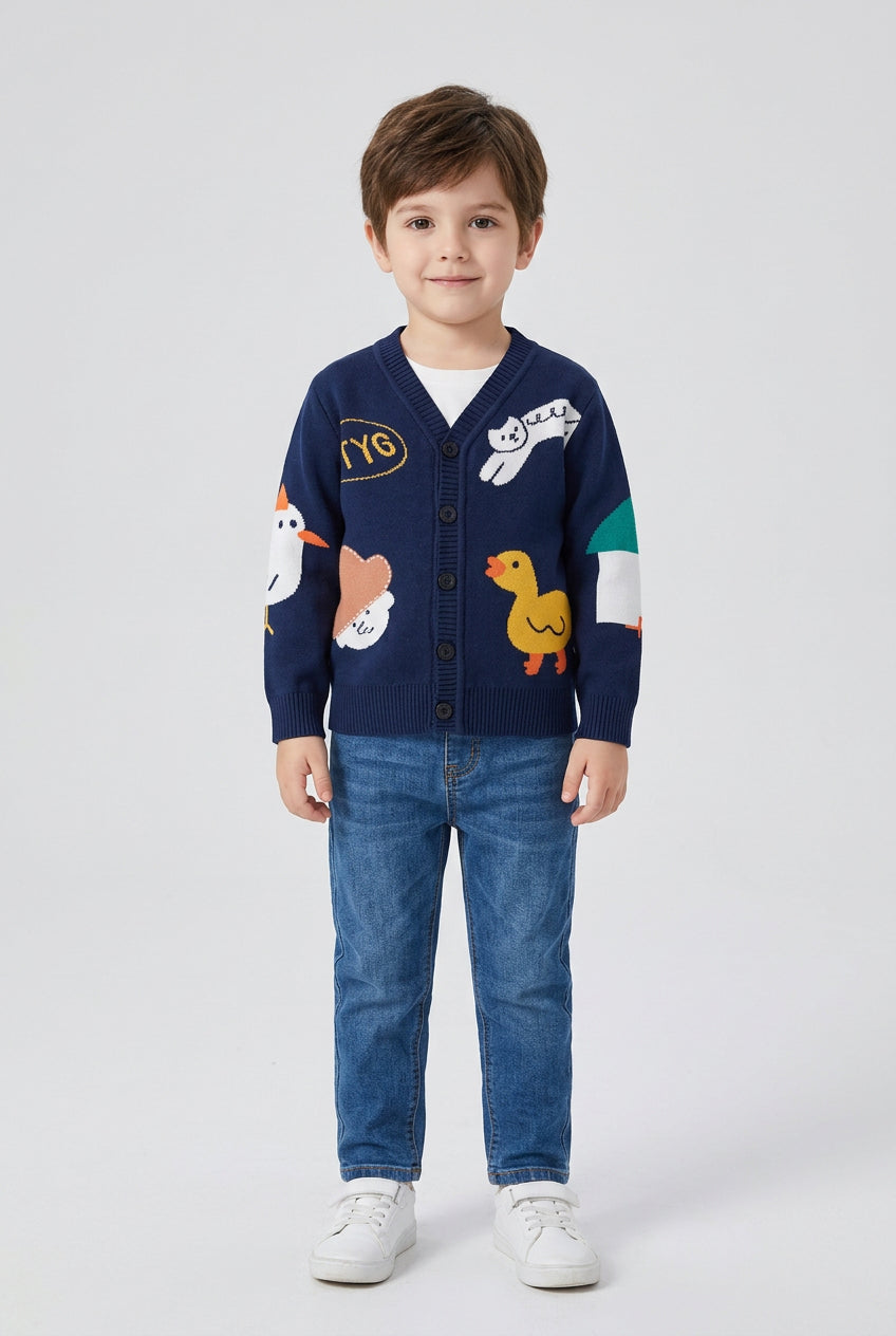 Gilet en maille de coton avec motif de personnages