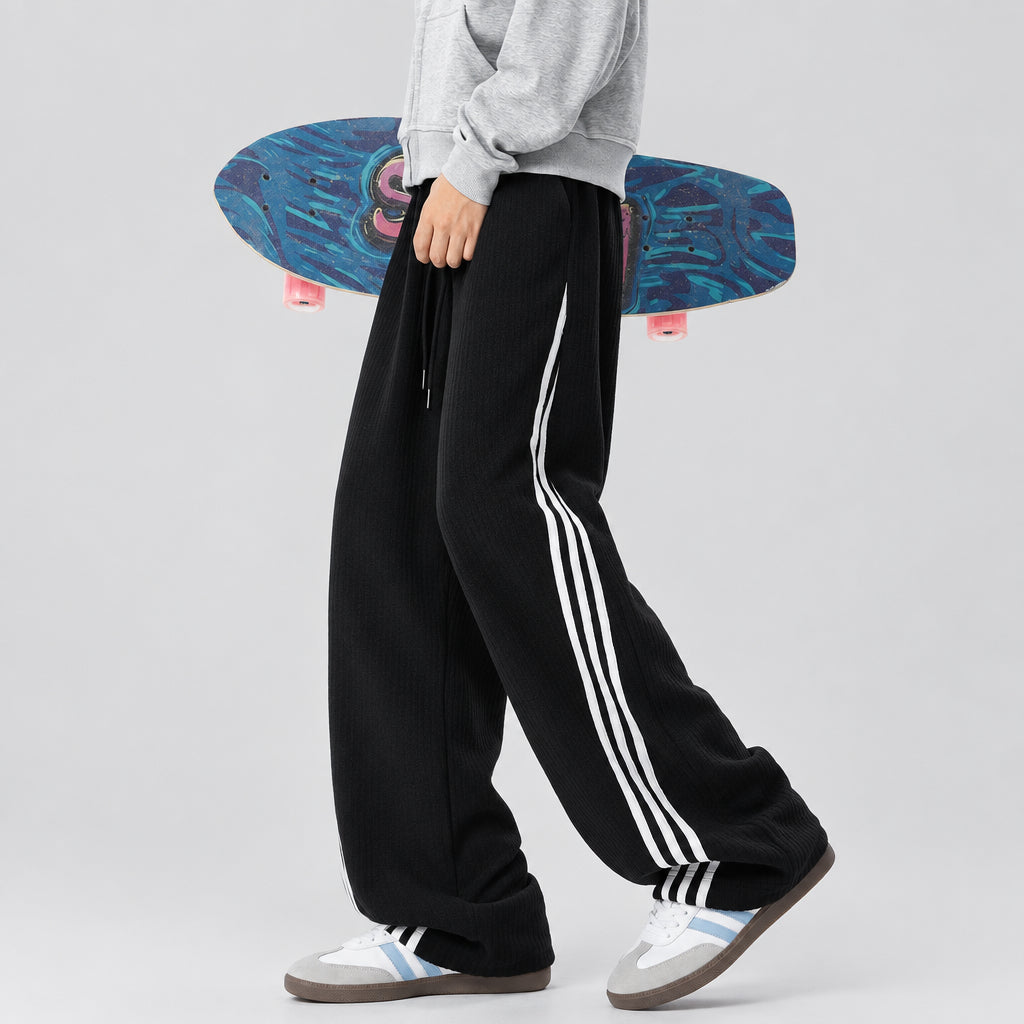 Pantalon de survêtement décontracté ,Coupe droite ample et tissu épais  avec bandes contrastées