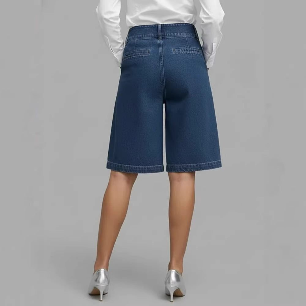 Short asymétrique  denim à cinq poches
