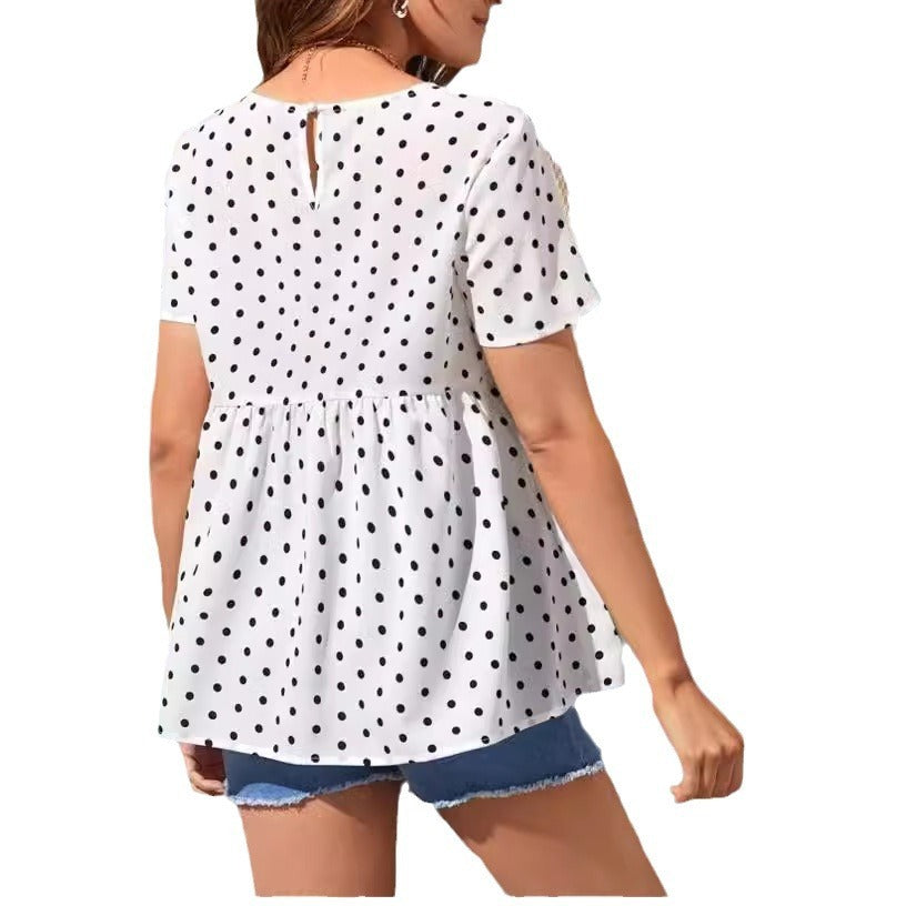 Chemise de maternité à pois, manches courtes et col rond, à la fois tendance et confortable