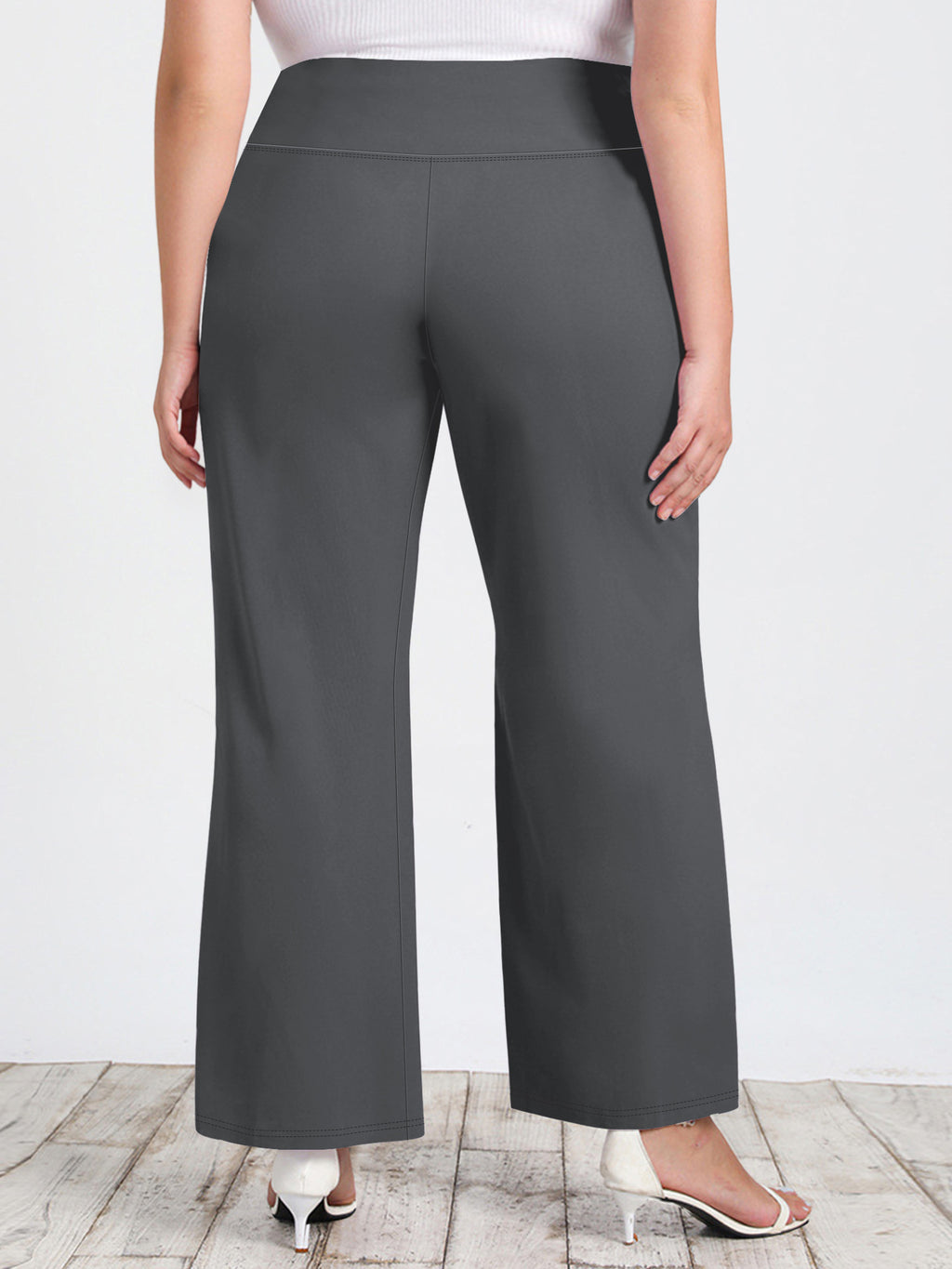 Pantalon taille haute avec poches micro-évasées , pantalon grande taille décontracté à coupe trompette très élastique
