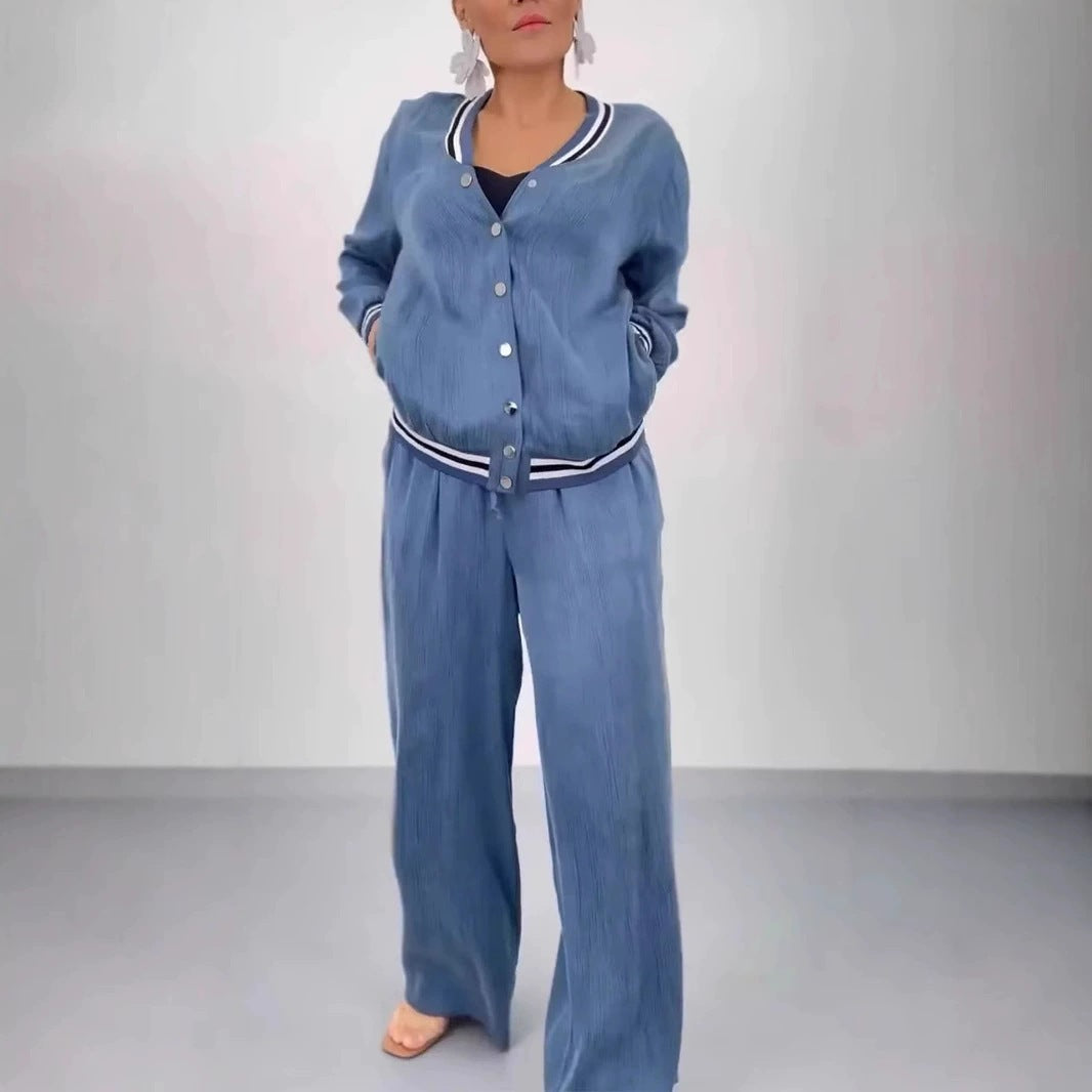 Ensemble pour femme : gilet  à col rond et pantalon large