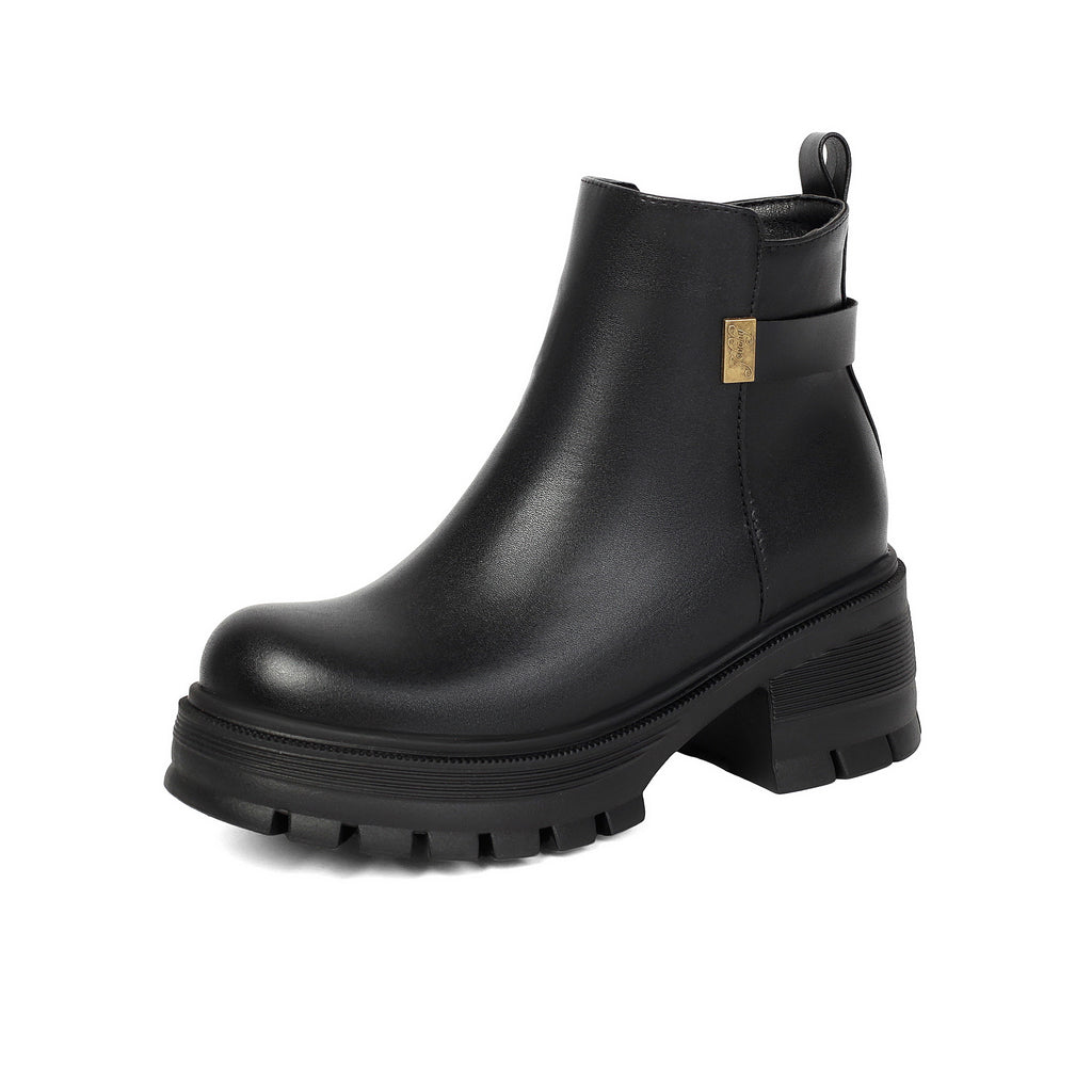 Bottines en daim à tige basse, fermeture éclair latérale, talons hauts et semelles épaisses