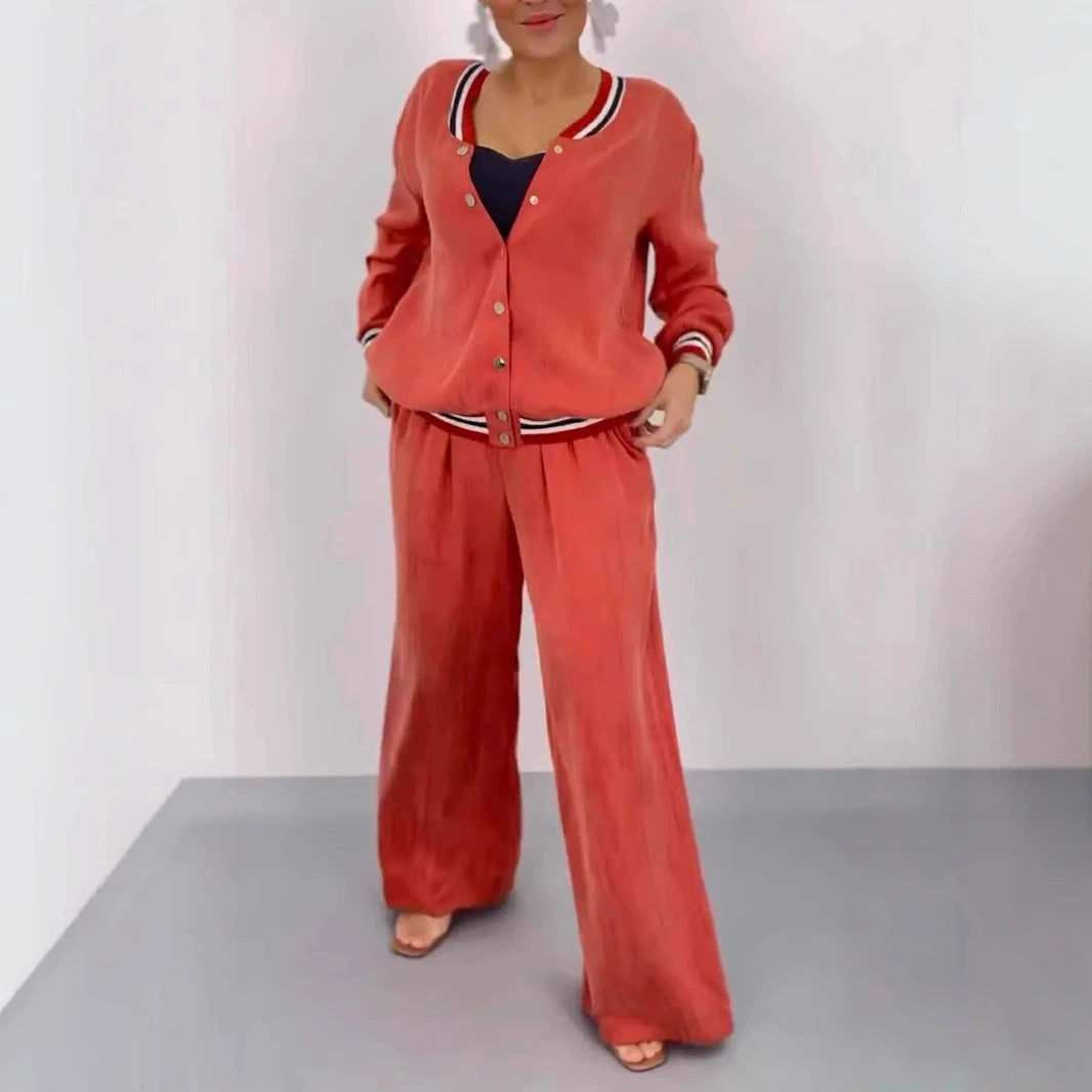 Ensemble pour femme : gilet  à col rond et pantalon large