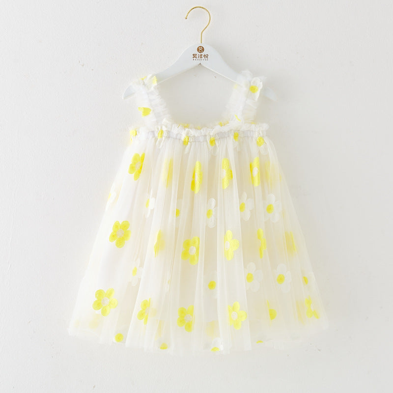 Robe d'été à bretelles pour filles, style nouveau, brodée, en tulle doux
