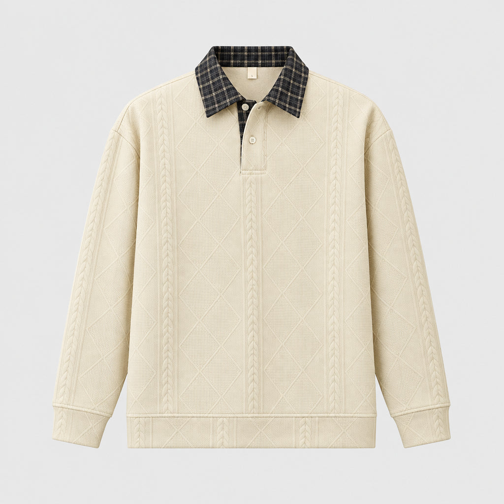 Sweat-shirt en maille jacquard épaisse, à manches longues et col rabattu