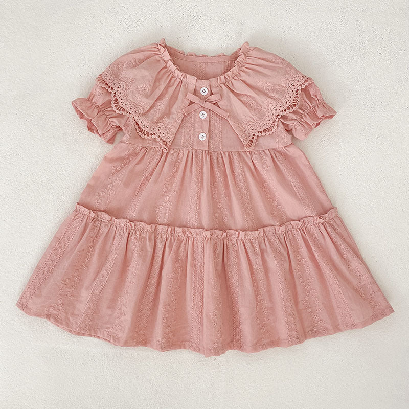 Robe pour fille avec col poupée en dentelle et manches courtes