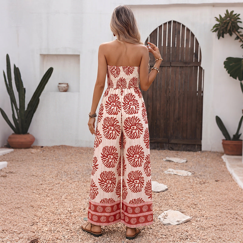 combinaison bustier imprimé à jambes larges
