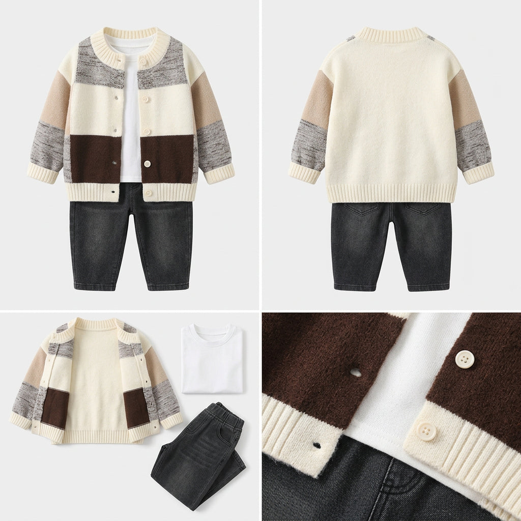 Gilet en maille à carreaux et blocs de couleur pour garçon