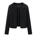 Veste courte décontractée et polyvalente à col rond et détails boutonnés