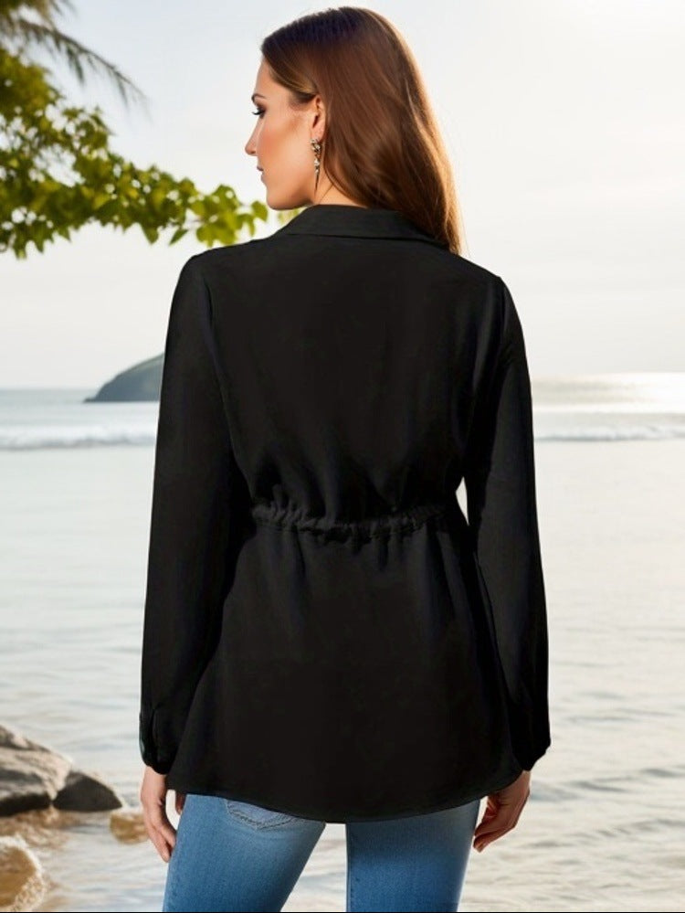 Chemise de maternité tendance à manches longues et col en V