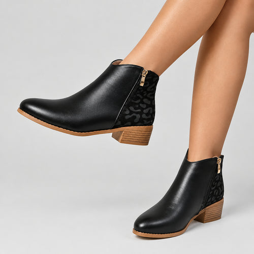 Bottines , bout pointu et talon épais,  doublées.
