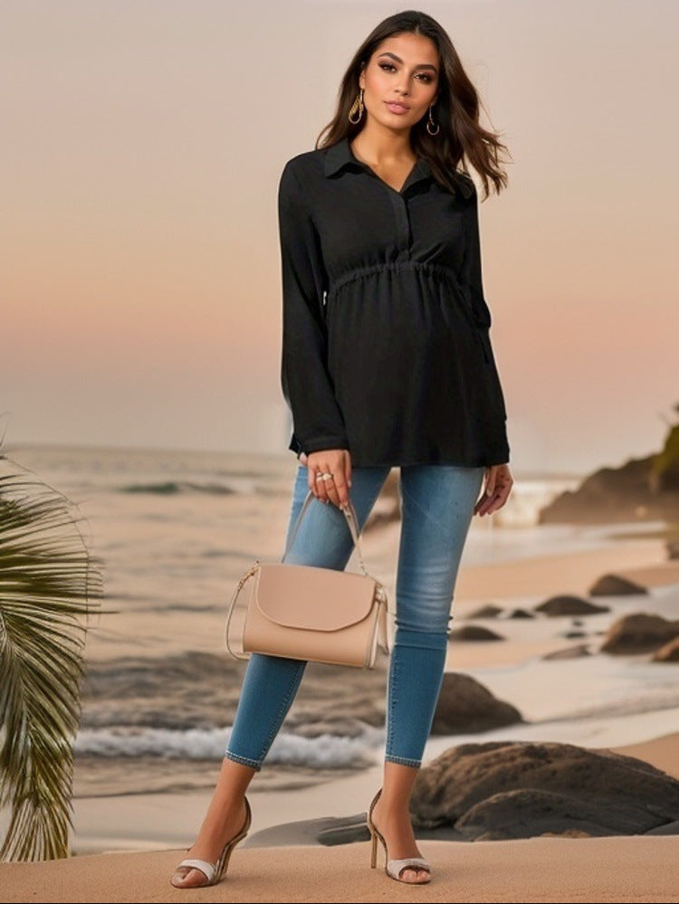 Chemise de maternité tendance à manches longues et col en V