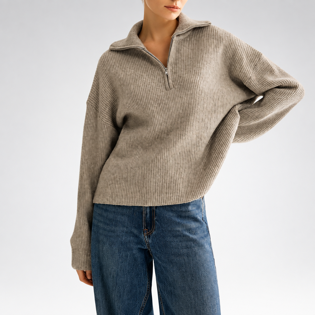 Pull élégant et décontracté ,modèle à demi-zip et col à revers.